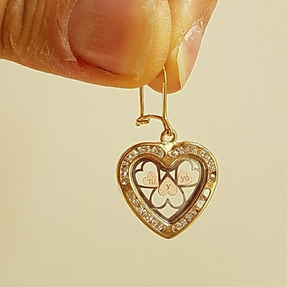 New 10k Real Gold Heart Dangling Earrings Heart Earrings - Picture 5 of 8